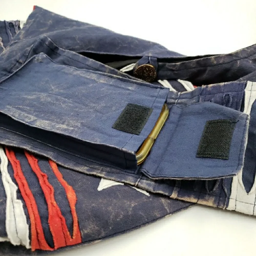 Americana HOBO BAG Large Crossbody Patriotic Shredded Stone Wash Patchwork Purse